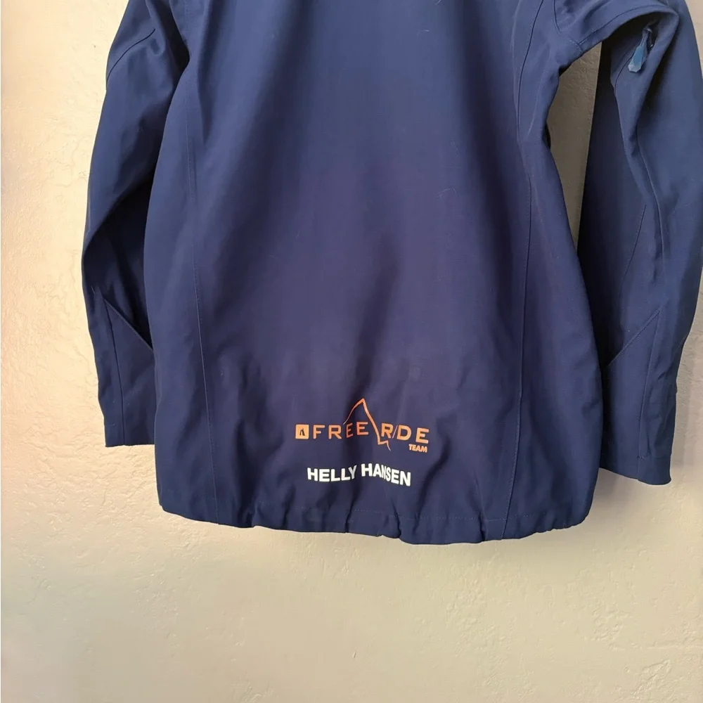 Helly Hansen Dark Blue and Orange Free Ride Team Ski Jacket Hooded Size 14